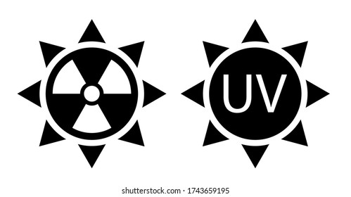 black and white sign of high solar activity. Increased ultraviolet radiation. Protection against sunburn. Isolated vector on white background