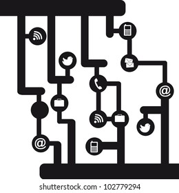 black and white sign with icons. vector illustration