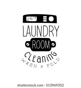 Black And White Sign For The Laundry And Dry Cleaning Service With Washind Machine Panel Silhouette