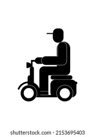 Black and white sign. A man on a motor scooter.Vector graphics.