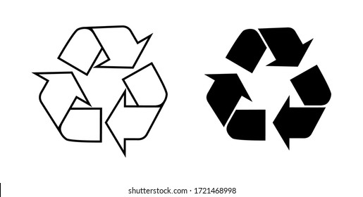 black and white sign for recycling garbage, used raw materials. Caring for the environment. Isolated vector on white background
