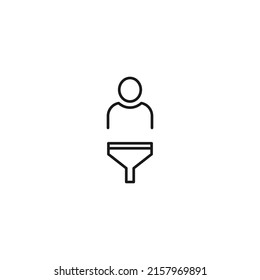 Cartel blanco y negro adecuado para publicidad, sitios web, tiendas, tiendas, aplicaciones. Actrazo editable dibujado con una delgada línea negra. Icono vector del usuario junto al embudo 