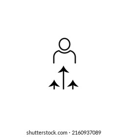 Black and white sign suitable for advertisement, web sites, stores, shops, apps. Editable stroke drawn with thin black line. Vector icon of user next to arrows