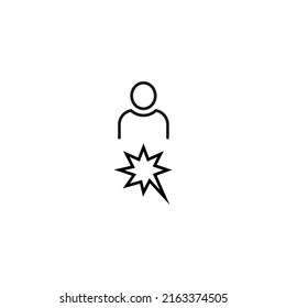 Cartel blanco y negro adecuado para publicidad, sitios web, tiendas, tiendas, aplicaciones. Actrazo editable dibujado con una delgada línea negra. Icono vector del usuario junto a la burbuja de voz en forma de estrella