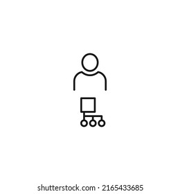 Cartel blanco y negro adecuado para publicidad, sitios web, tiendas, tiendas, aplicaciones. Actrazo editable dibujado con una delgada línea negra. Icono vector del usuario junto al algoritmo 