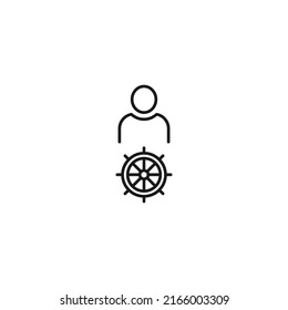 Black and white sign suitable for advertisement, web sites, stores, shops, apps. Editable stroke drawn with thin black line. Vector icon of user next to sheep steering wheel 