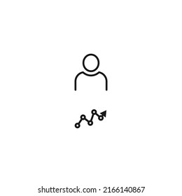 Cartel blanco y negro adecuado para publicidad, sitios web, tiendas, tiendas, aplicaciones. Actrazo editable dibujado con una delgada línea negra. Icono vector del usuario junto a la línea de progreso del desarrollo 