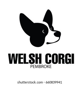 Black and white sign template with stylized vector drawing of head of dog Welsh Corgi breed