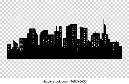 Black And White Sihouette Of Big City Skyline.