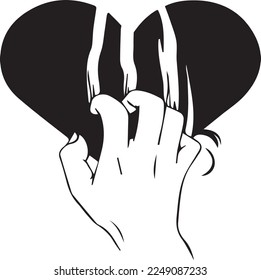 black and white silhouet hand broken love symbol valentine