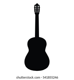A black and white silhouette of an acoustic guitar 