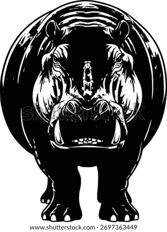 Black and White Silhouette of an Aggressive Hippo in a Minimalist Style