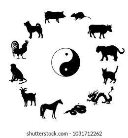 black and white silhouette animals of Chinese calendar