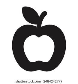 Black and white silhouette of an apple with a leaf. Vector illustration