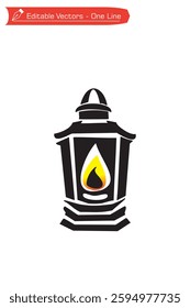 Black and white silhouette of Arabian lantern, Ramadan Kareem celebration equipment. Icon of Arabian lantern lit.