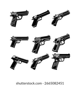 Pistola alta automática de silueta blanca negra