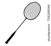A black and white silhouette of a badminton racket