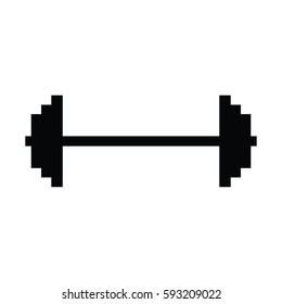 A black and white silhouette of a barbell and weights