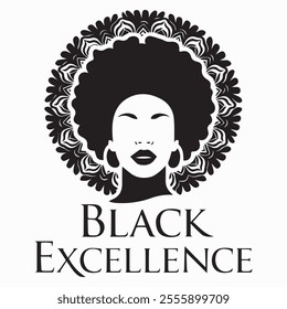 Black and white silhouette of a beautiful African American woman with afro hairstyle. Vector illustration