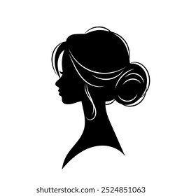 Silueta en blanco y negro de una hermosa mujer con un exuberante peinado. Icono para un salón de belleza, peluquería o maquillador. 