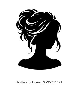 Silueta en blanco y negro de una hermosa mujer con un exuberante peinado. Icono para un salón de belleza, peluquería o maquillador. Ilustración vectorial monocromática.