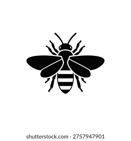 Black and white silhouette of a bee with outspread wings