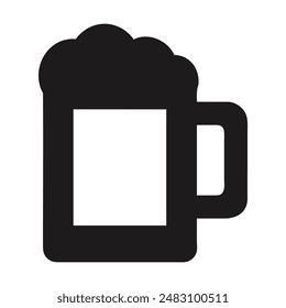 Black and white silhouette of a beer mug with foam. Vector illustration