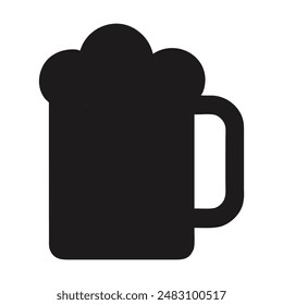 Black and white silhouette of a beer mug with foam. Vector illustration