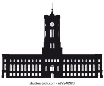 Black and white silhouette of the Berlin red town hall