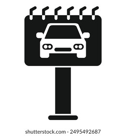 Black and white silhouette of a billboard advertising a car