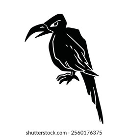 black and white silhouette of a bird crow hand drawn illustration