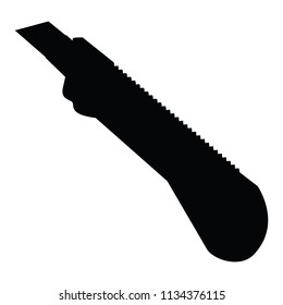 A black and white silhouette of a box cutter