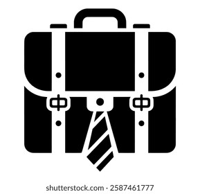 Black and White Silhouette Briefcase Vector Set Isolated On White Background. Briefcase, Backpack Silhouettes. Businessman, School Bag, Luggage, Suitcase Vector Icons. Professional Travel, Work Bags.