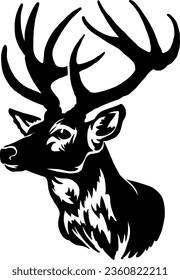 Black and White Silhouette of a Buck's Head