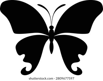 Black and white silhouette of a butterfly with large, flowing wings insect
