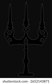 A black and white silhouette of a candelabra with three candles stands elegantly against a dark background. The simple yet striking design highlights the classic shape of the candlestick.