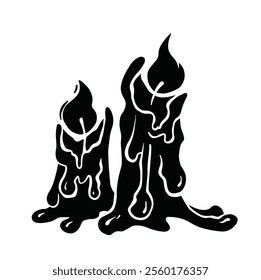 black and white silhouette candle hand drawn illustration vector