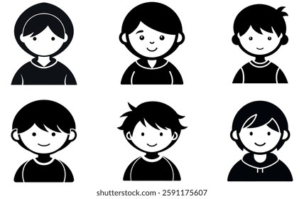 Black and White silhouette  Cartoon Boy Profile Icons