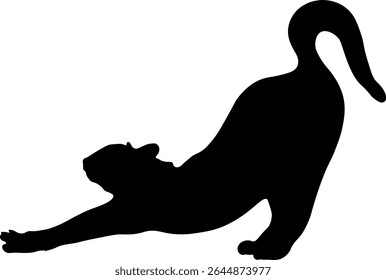 Black and white silhouette of cat on white background.