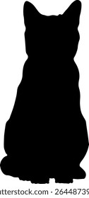 Black and white silhouette of cat on white background.