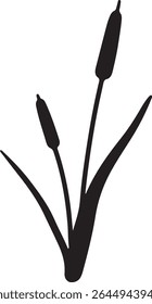 A black and white silhouette of cattails.