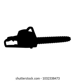 A black and white silhouette of a chainsaw