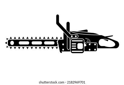 A black and white silhouette of a chainsaw