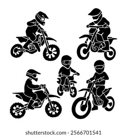 A black and white silhouette of a child on a motorcycle