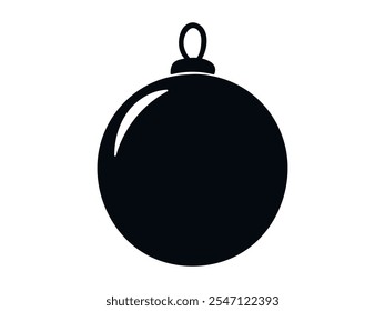 Black and white silhouette of Christmas ornament isolated on white background. Concept of holiday decoration, festive season, simple design, Christmas bauble. Icon, symbol, print, pictogram, element