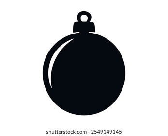 Black and white silhouette of a Christmas ornament isolated on white background. Concept of holiday decoration, festive season, simple design, and Christmas bauble. Icon, print, pictogram