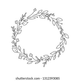 Black and white silhouette circular laurel foliate and wreath. Design element for invitations, quotes, greeting cards, blogs and more.