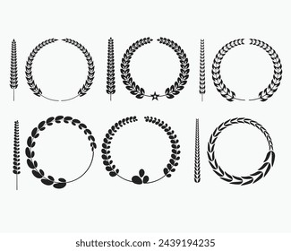 Black and white silhouette circular laurel foliate and award achievement