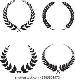 black and white silhouette circular laurel foliate and wheat wreaths Stamp for national logos