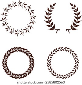black and white silhouette circular laurel foliate and wheat chase and uses wreaths Stamp for national logos